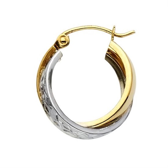1 4K Gold Twist Diamond Cut Hoop Earrings - Picture 2 of 6